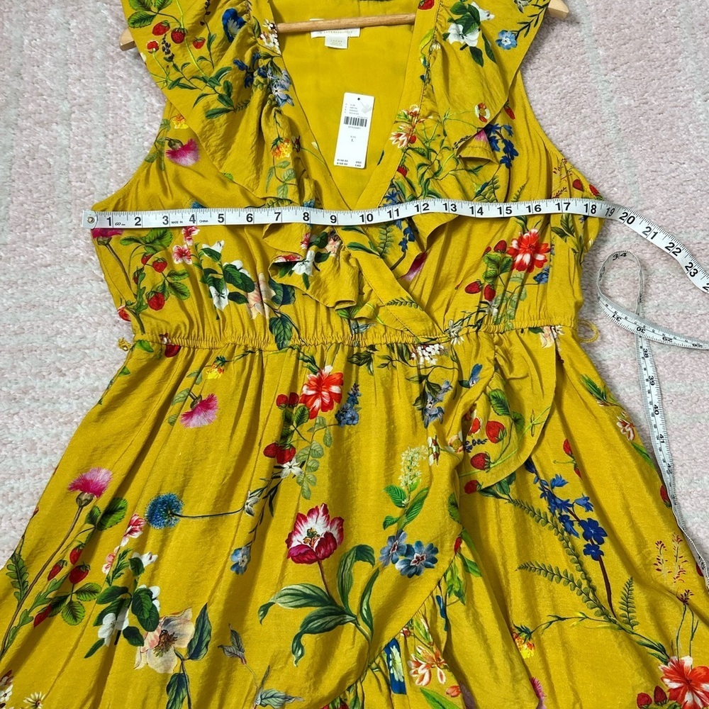 NWT Maeve Yellow Floral Strawberry Faux Wrap Mini Dress Size Large Spring Summer - Picture 8 of 12